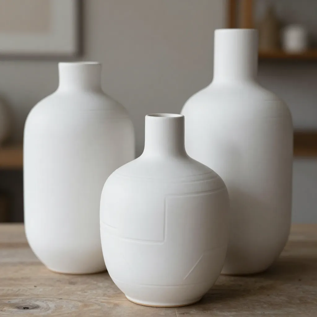 Ceramic pieces displayed in elegant interior setting